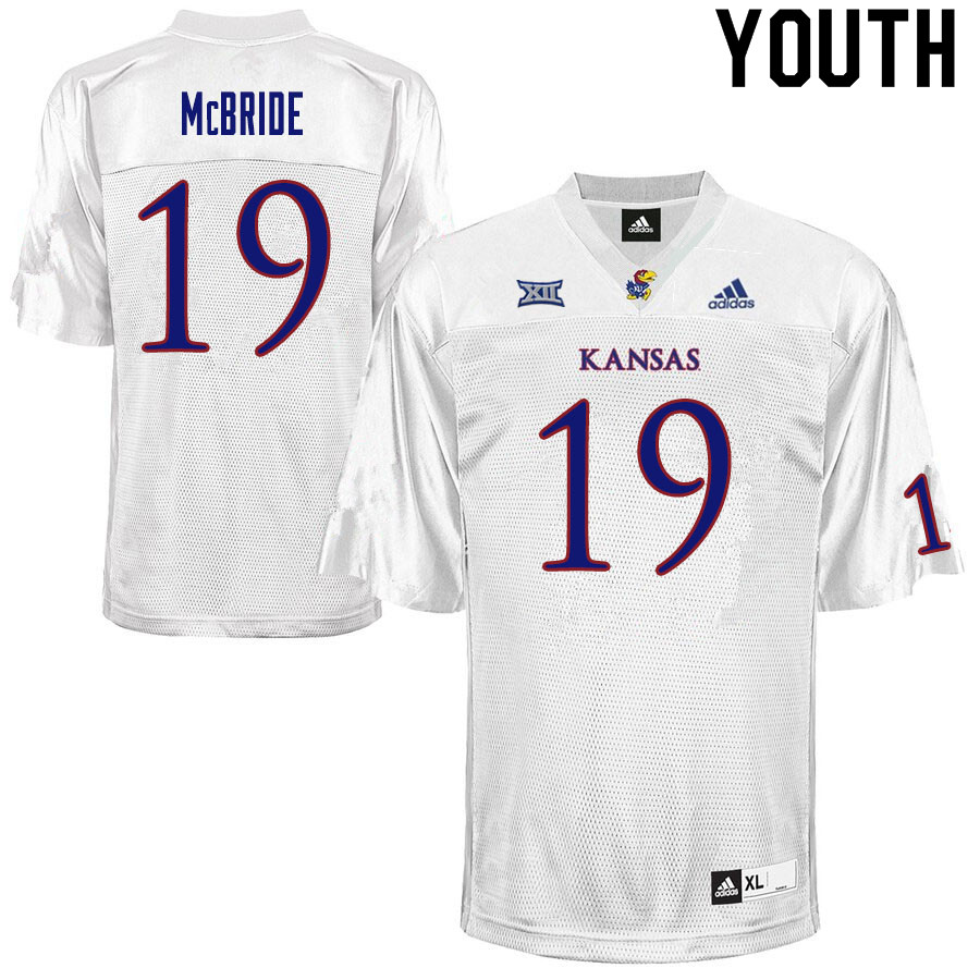 Youth #19 Steven McBride Kansas Jayhawks College Football Jerseys Sale-White - Click Image to Close